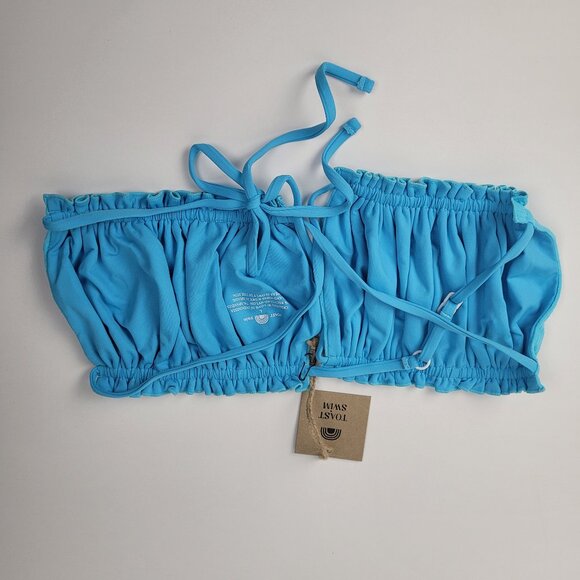 FREE PEOPLE Toast Swimwear Signature Ruffle Top Sz L Turquoise Sea - Picture 2 of 3